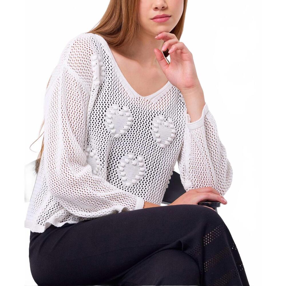 NEW FRENCH KYSS crochet heart top in ivory